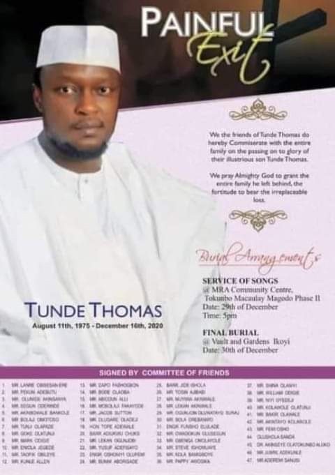 Tunde Thomas Death