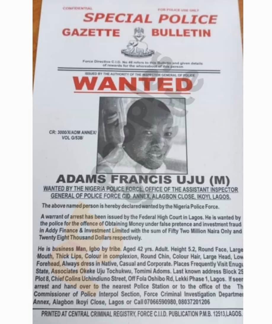 Addy Finance CEO Adoms Francis Uju declared wanted